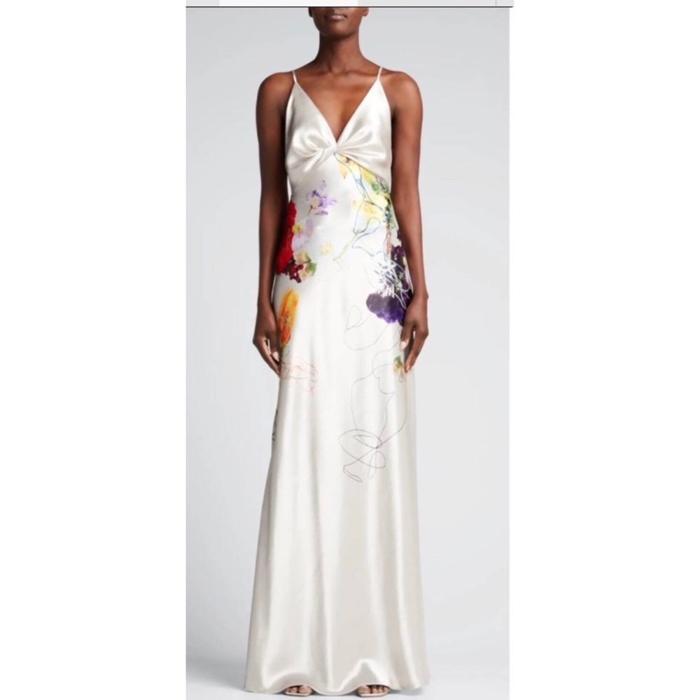 JASON WU FLORAL PRINT TWIST SATIN DRESS